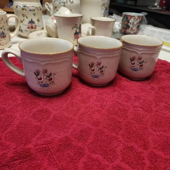 International Stoneware Heartland Village Japan Coffee Cup Set of 3 Vintage - Picture 6 of 8
